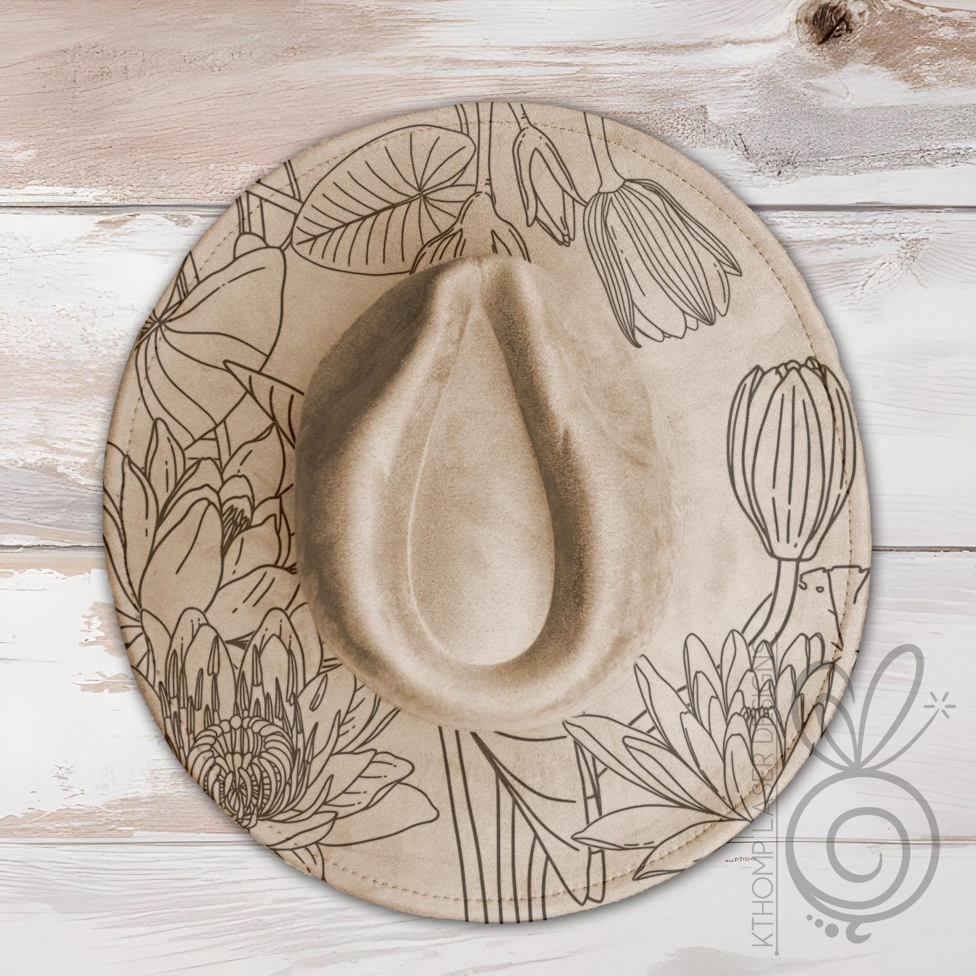 Water Lilies Bride Wide Brim Hat Laser Engraving SVG