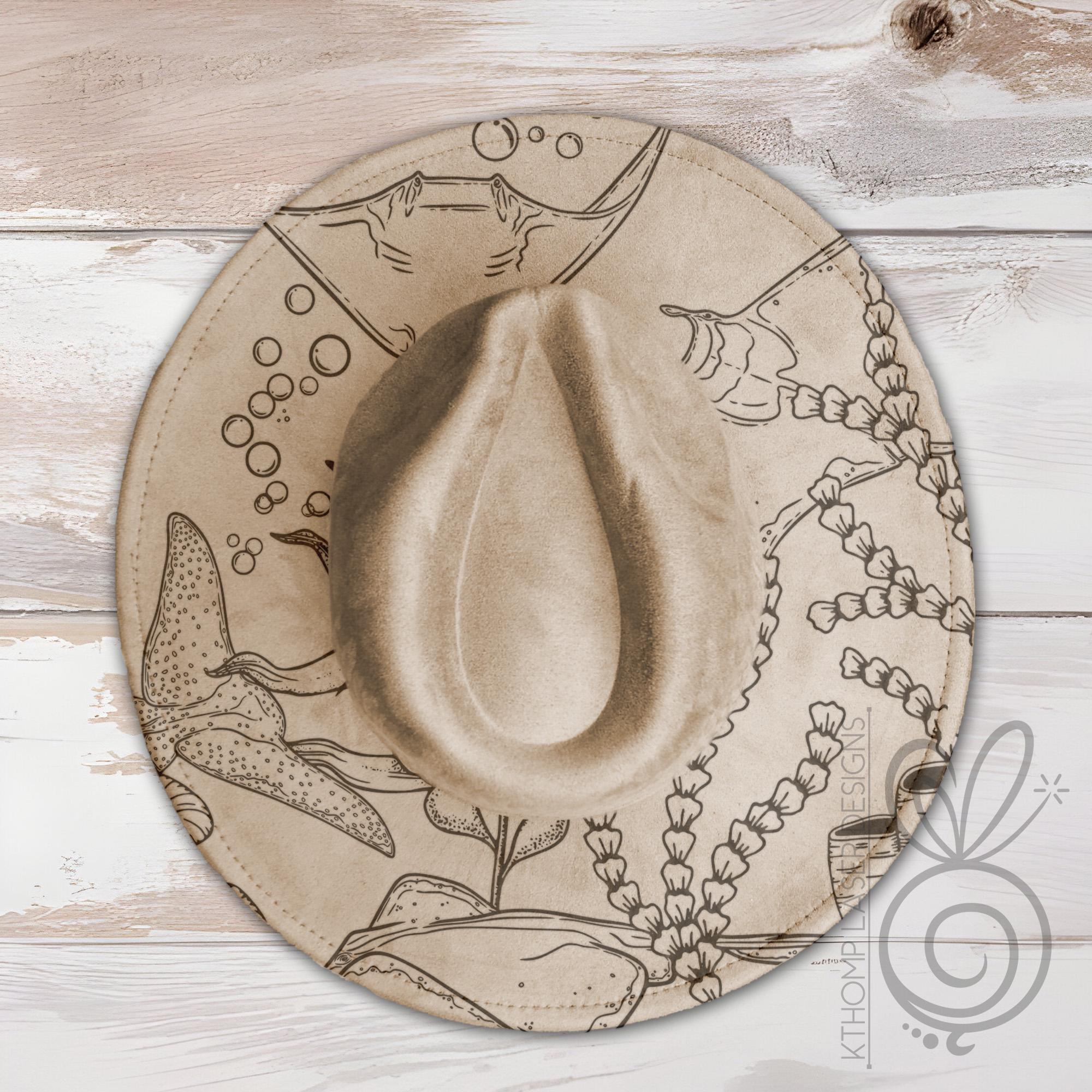 Stingrays and Manta Rays Ocean Wide Brim Hat Laser Engraving SVG