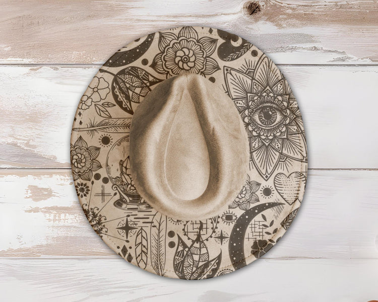 Boho Doodles Wide Brim Hat Laser Engraving SVG