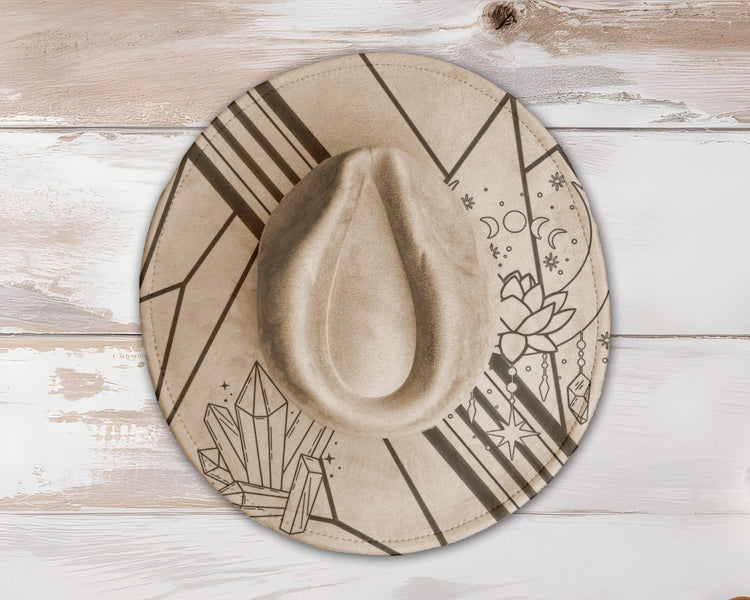 Boho Crystals Wide Brim Hat Laser Engraving SVG