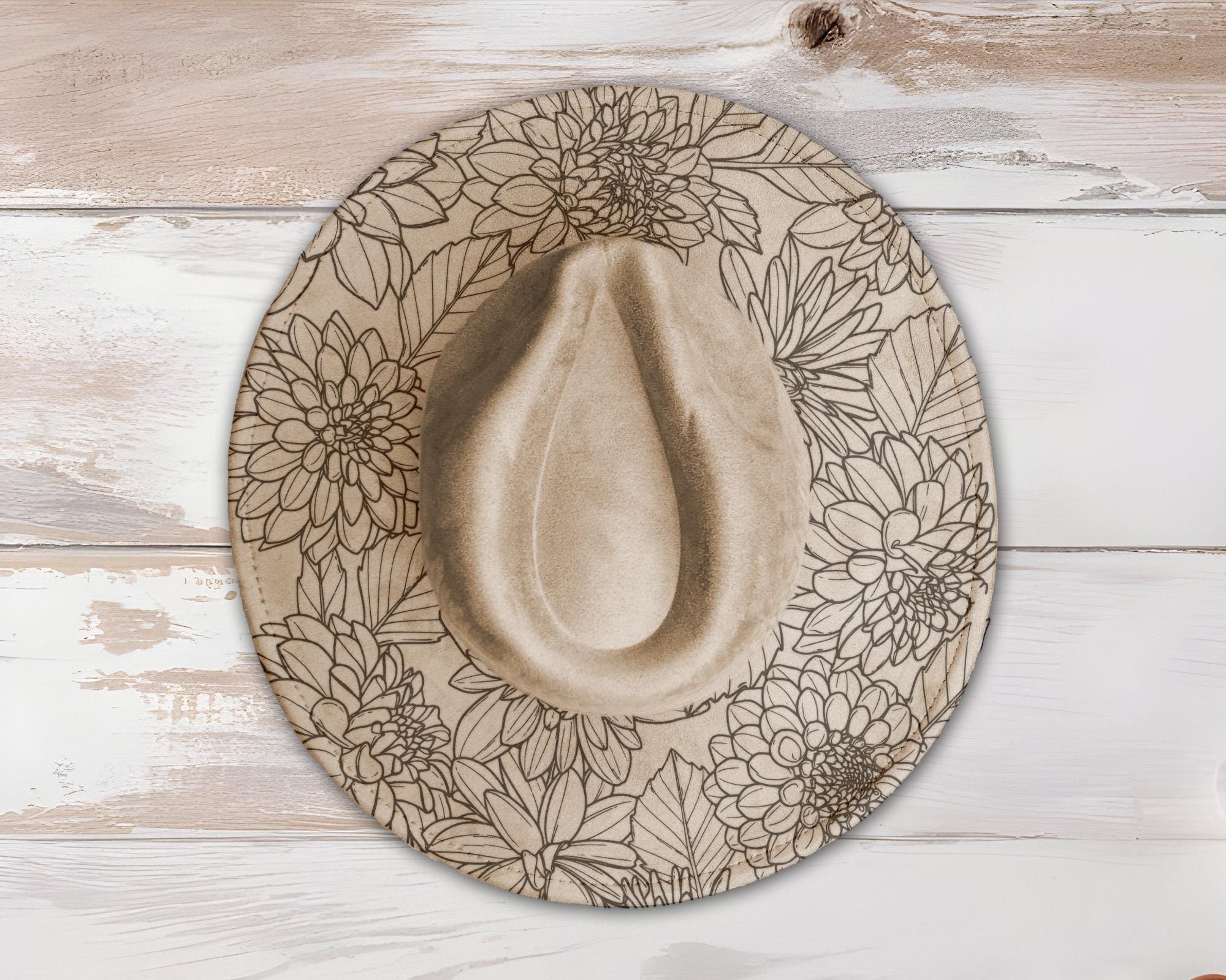 Dahlias Wide Brim Hat Laser Engraving SVG