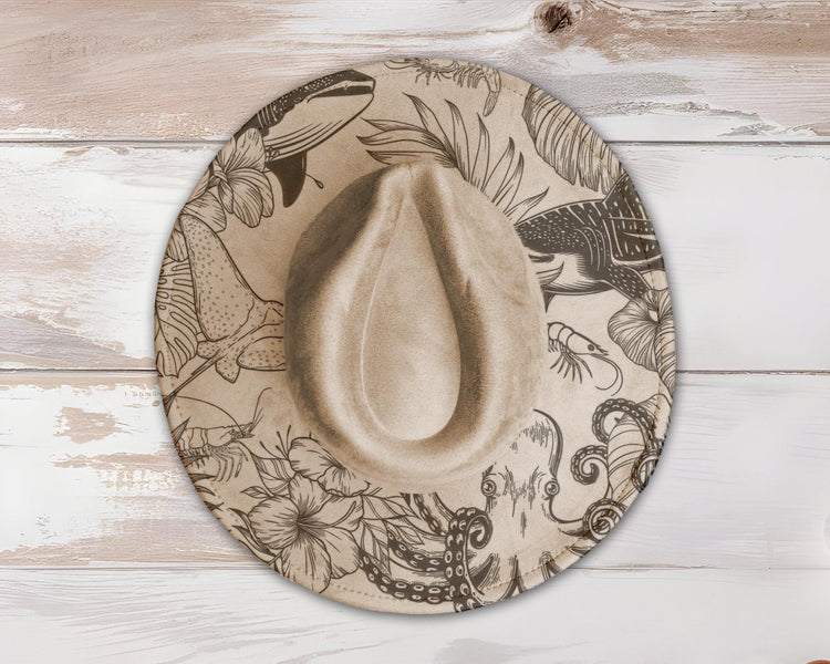 Floral Ocean Life Wide Brim Hat Laser Engraving SVG