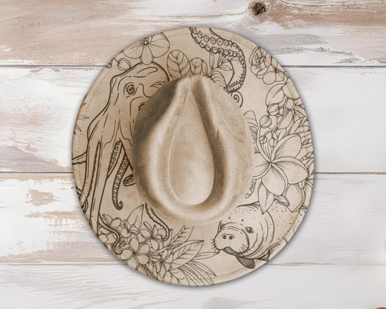 Floral Sea Life Wide Brim Hat Laser Engraving SVG