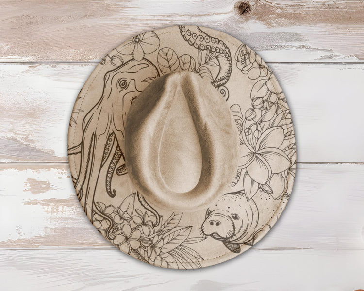 Floral Sea Life Wide Brim Hat Laser Engraving SVG