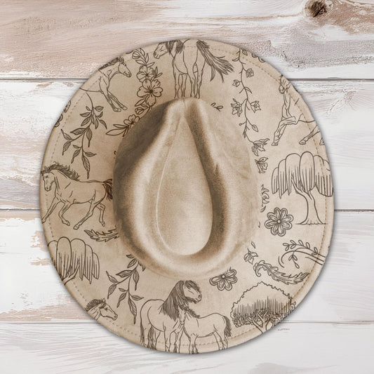 Horses Wide Brim Hat Laser Engraving SVG