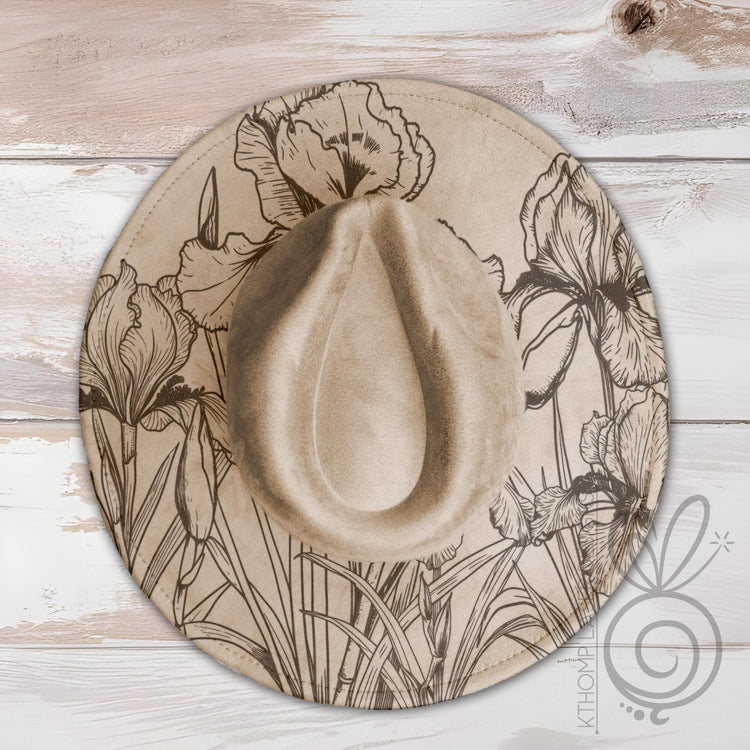 Wild Irises Floral Wide Brim Hat Laser Engraving SVG