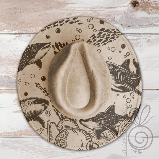 Whale Sharks Sea Life Wide Brim Hat Laser Engraving SVG