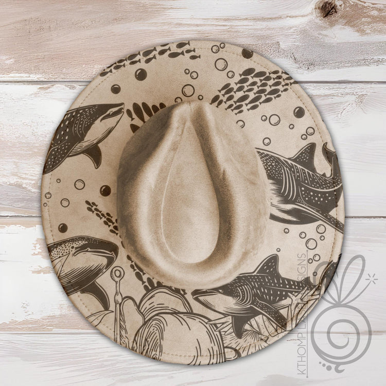 Whale Sharks Sea Life Wide Brim Hat Laser Engraving SVG