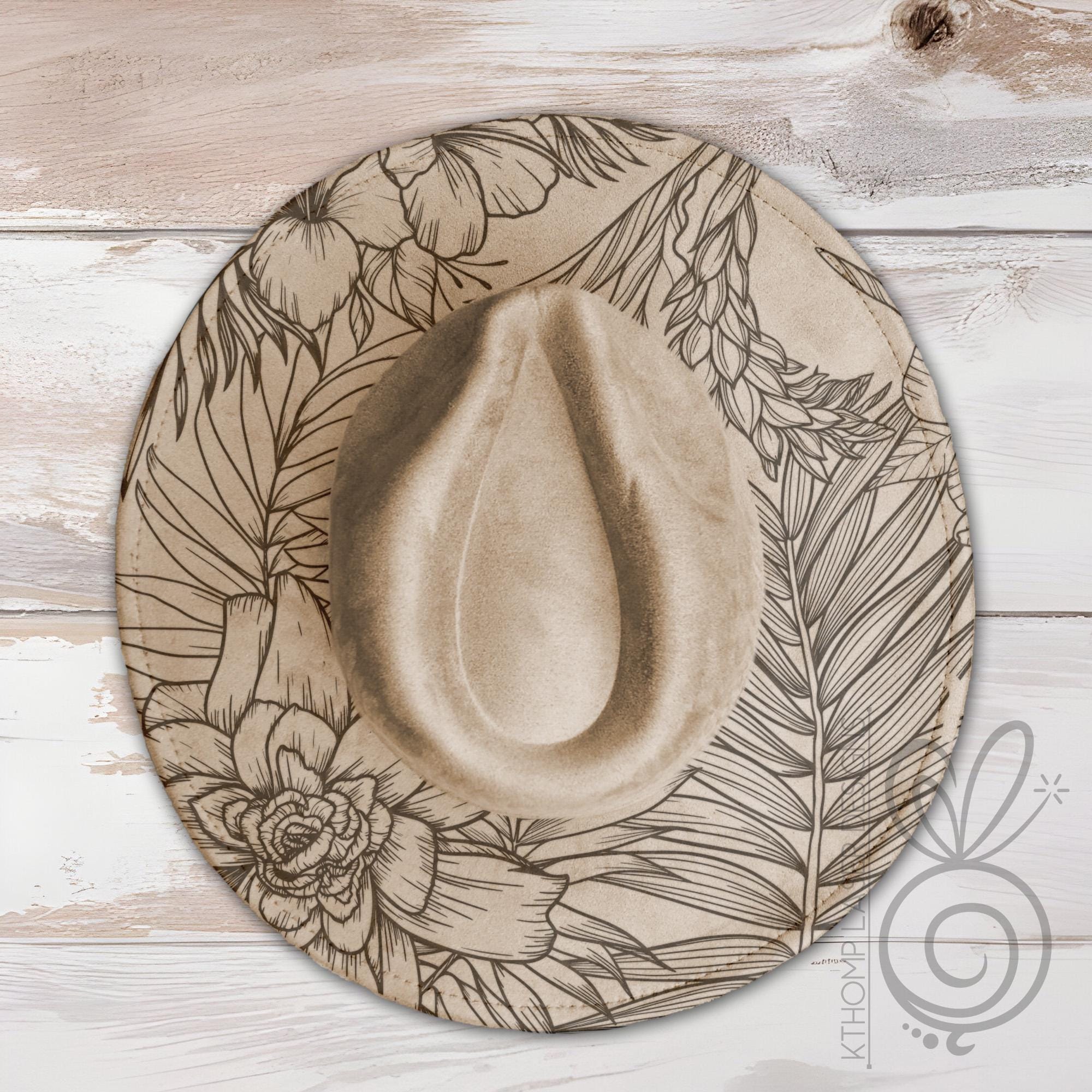 Tropical Plants Floral Wide Brim Hat Laser Engraving SVG