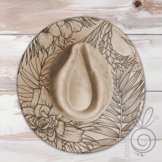 Tropical Plants Floral Wide Brim Hat Laser Engraving SVG