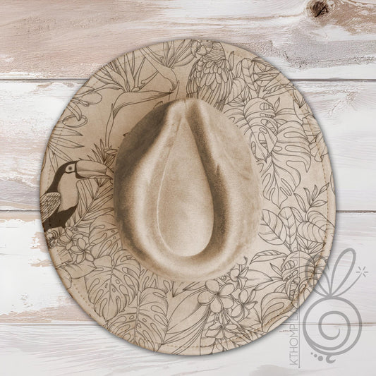 Tropical Plants and Birds Wide Brim Hat Laser Engraving SVG