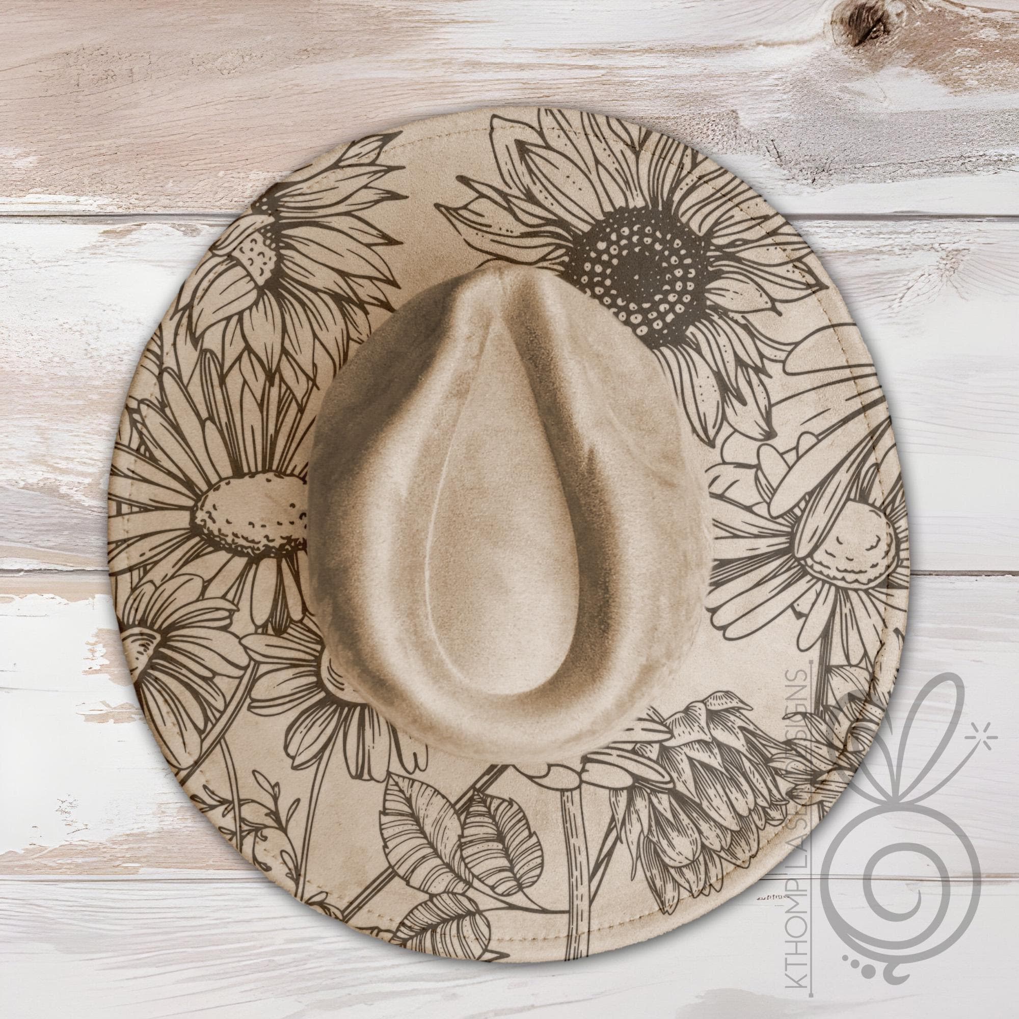 Sunflowers and Daisies Floral Wide Brim Hat Laser Engraving SVG