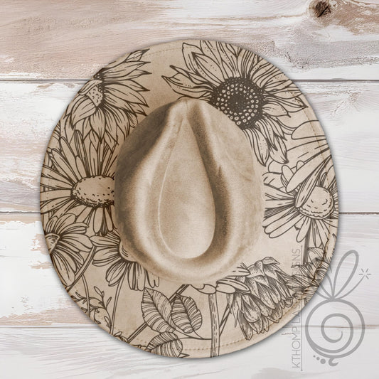 Sunflowers and Daisies Floral Wide Brim Hat Laser Engraving SVG