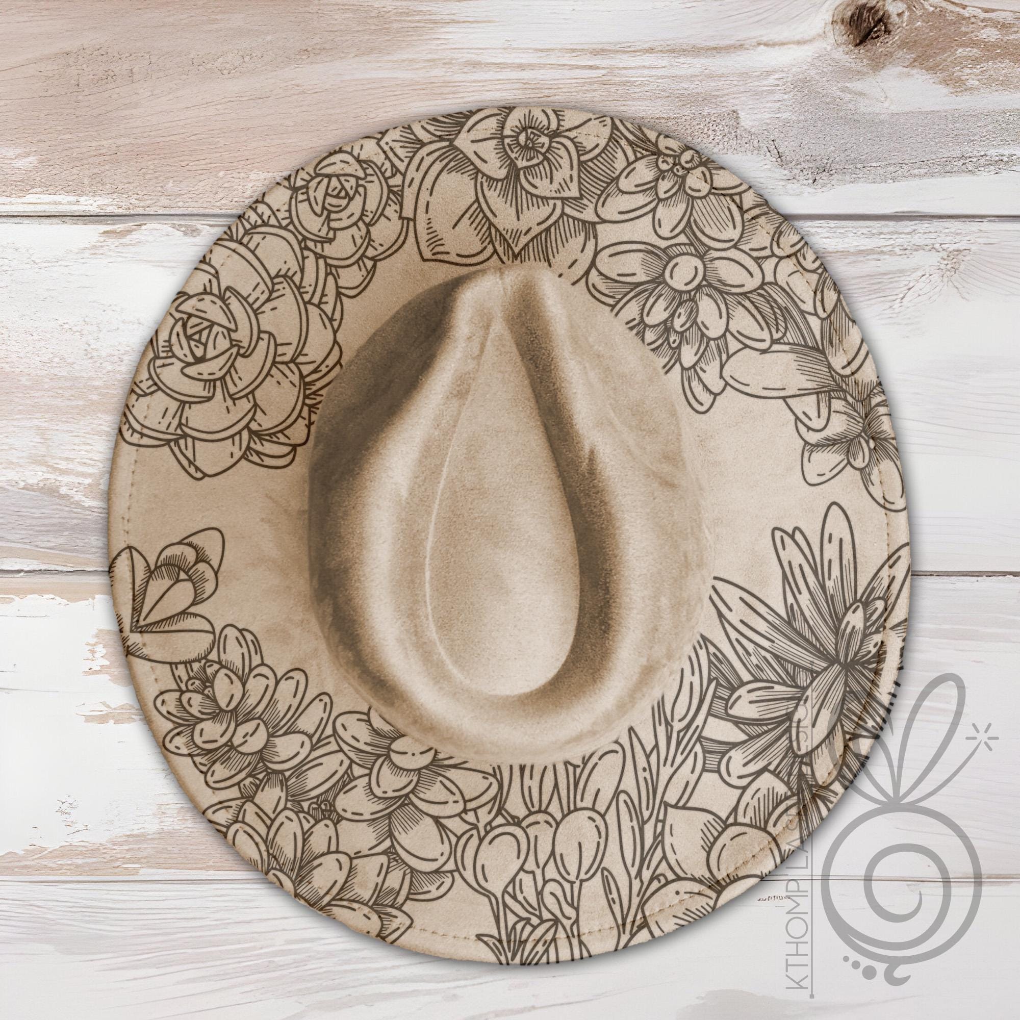 Succulents Floral Wide Brim Hat Laser Engraving SVG
