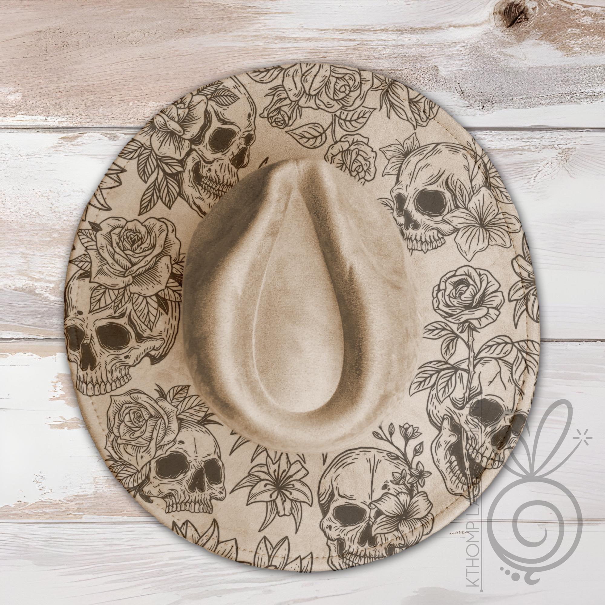 Skulls & Roses Wide Brim Hat Laser Engraving SVG
