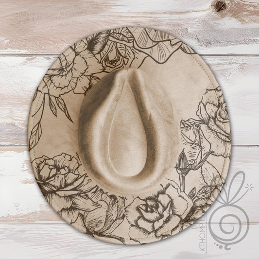 Roses Wide Brim Hat Laser Engraving SVG
