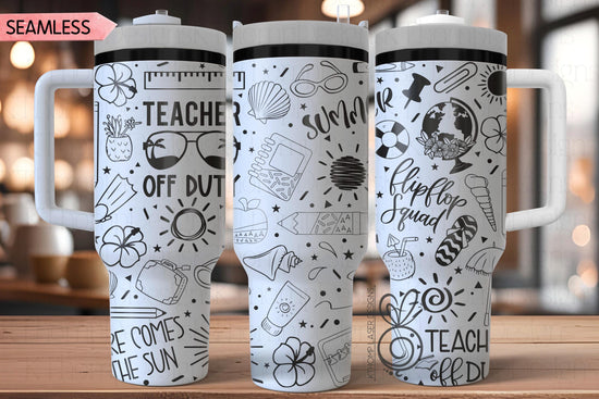Teacher Off Duty Laser SVG Wrap for 30oz and 40oz Handled Tumblers