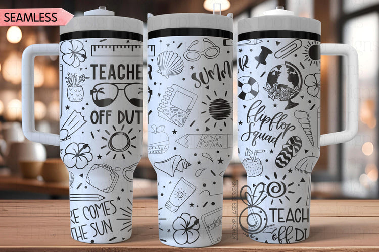 Teacher Off Duty Laser SVG Wrap for 30oz and 40oz Handled Tumblers