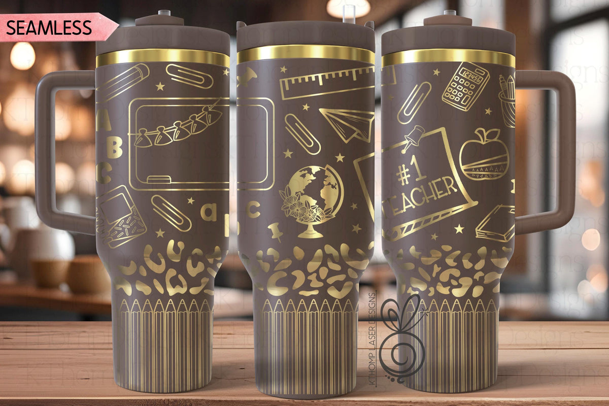 Teacher #1 Laser SVG Wrap for 30oz and 40oz Handled Tumblers