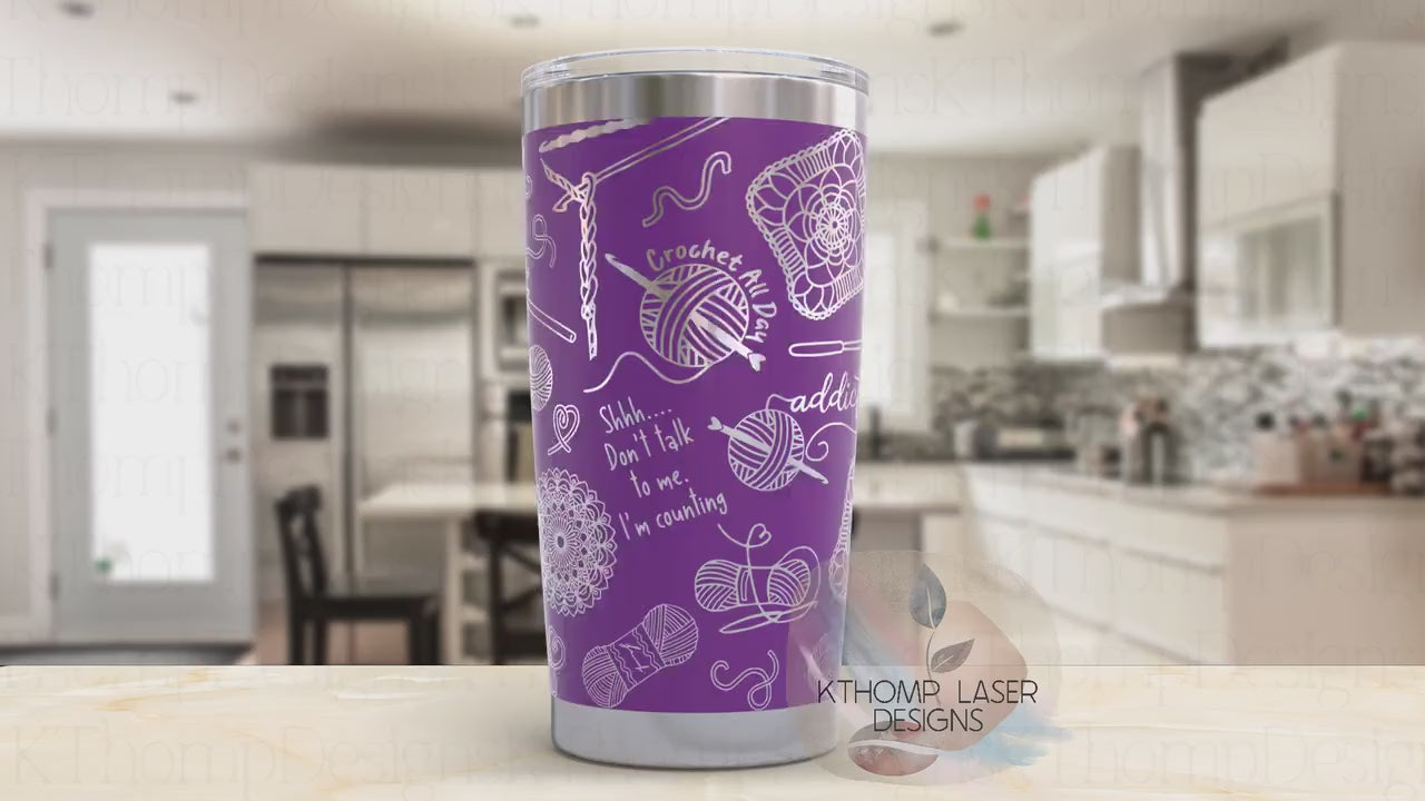 Crocheting Yarn Tumbler Wrap SVG | 20oz and 30oz Laser Engraving File | Rotary Ready Digital Design | Hobby Travel SVG
