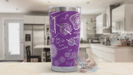 Crocheting Yarn Tumbler Wrap SVG | 20oz and 30oz Laser Engraving File | Rotary Ready Digital Design | Hobby Travel SVG