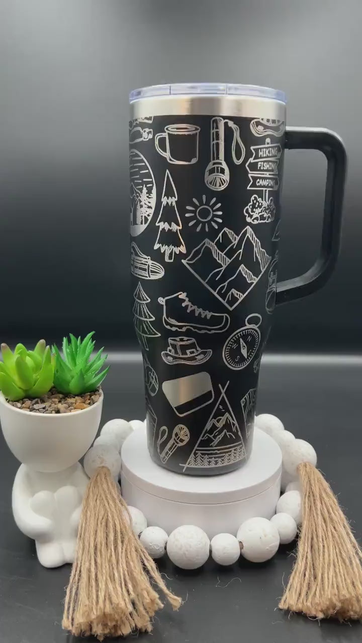 Hiking Doodles Tumbler Wrap SVG | 40oz Laser Engraving File | Rotary Ready Digital Design | Outdoor Nature SVG