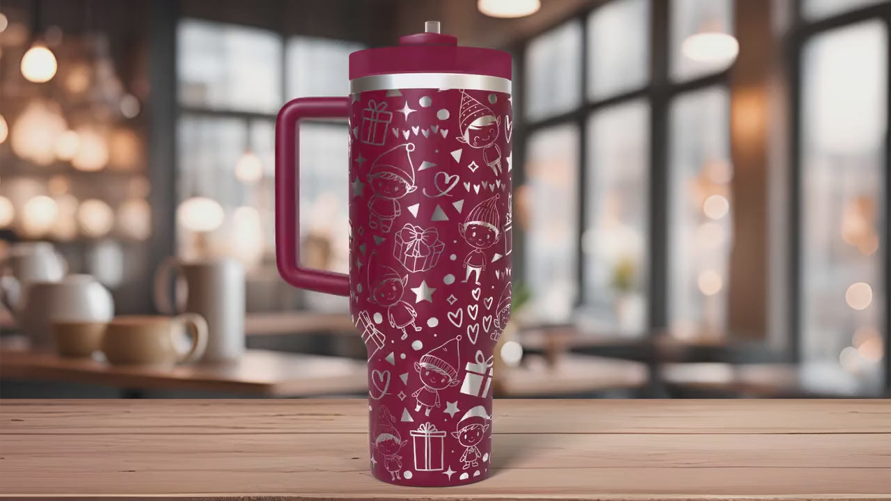 Cute Christmas Elves Holiday Tumbler Wrap SVG | 40oz Laser Engraving File | Rotary Ready Digital Design | Seasonal SVG