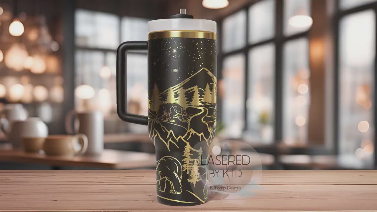 Bears Mountain Scene Tumbler Wrap SVG | 40oz Laser Engraving File | Rotary Ready Digital Design | Exotic Animal SVG