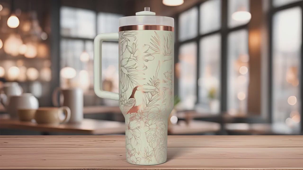 Tropical Plants and Birds Tumbler Wrap SVG | 40oz Laser Engraving File | Rotary Engrave Digital Design | Floral SVG Design