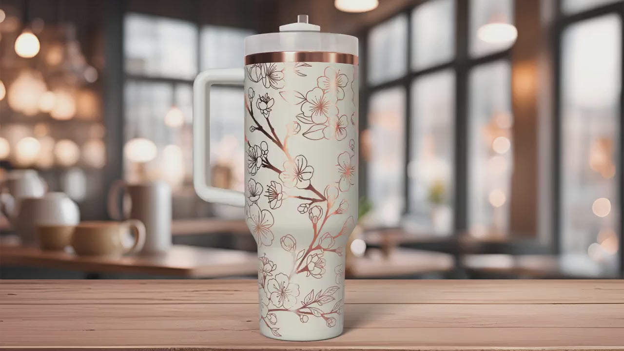 Sakura Blooms Floral Tumbler Wrap SVG | 40oz Laser Engraving File | Rotary Engrave Digital Design | Floral SVG Design