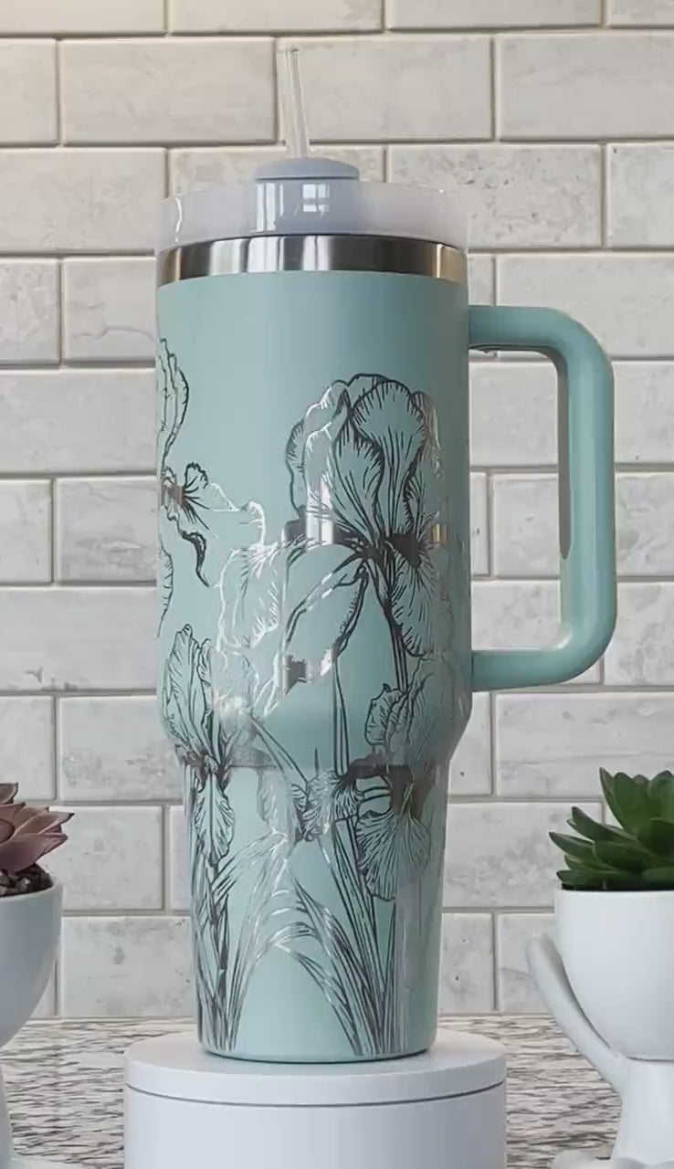 Wild Iris Tumbler Wrap SVG | 40oz Laser Engraving File | Rotary Engrave Digital Design | Floral SVG Design