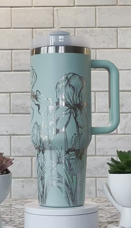 Wild Iris Tumbler Wrap SVG | 40oz Laser Engraving File | Rotary Engrave Digital Design | Floral SVG Design