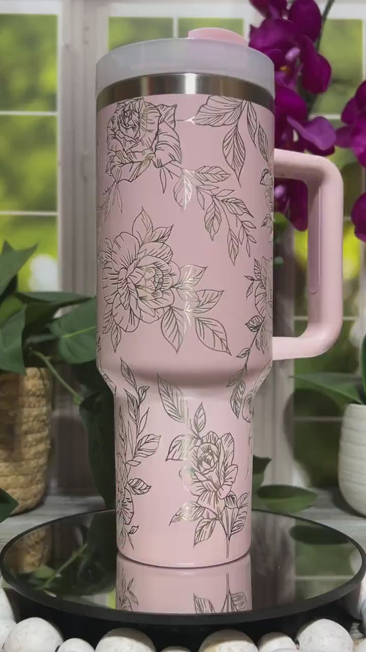 Delicate Roses Floral Tumbler Wrap SVG | 40oz Laser Engraving File | Rotary Engrave Digital Design | Floral SVG Design