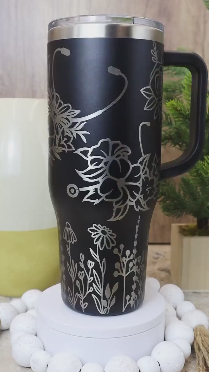 Floral Nurse Stethoscopes Medical Tools Tumbler Wrap SVG | 40oz Laser Engraving File | Rotary Ready Digital Design | Career Gift SVG