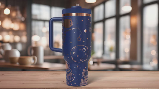 Astronauts Outer Space Galaxy Tumbler Wrap SVG | 40oz Laser Engraving File | Rotary Ready Digital Design | Career Gift SVG