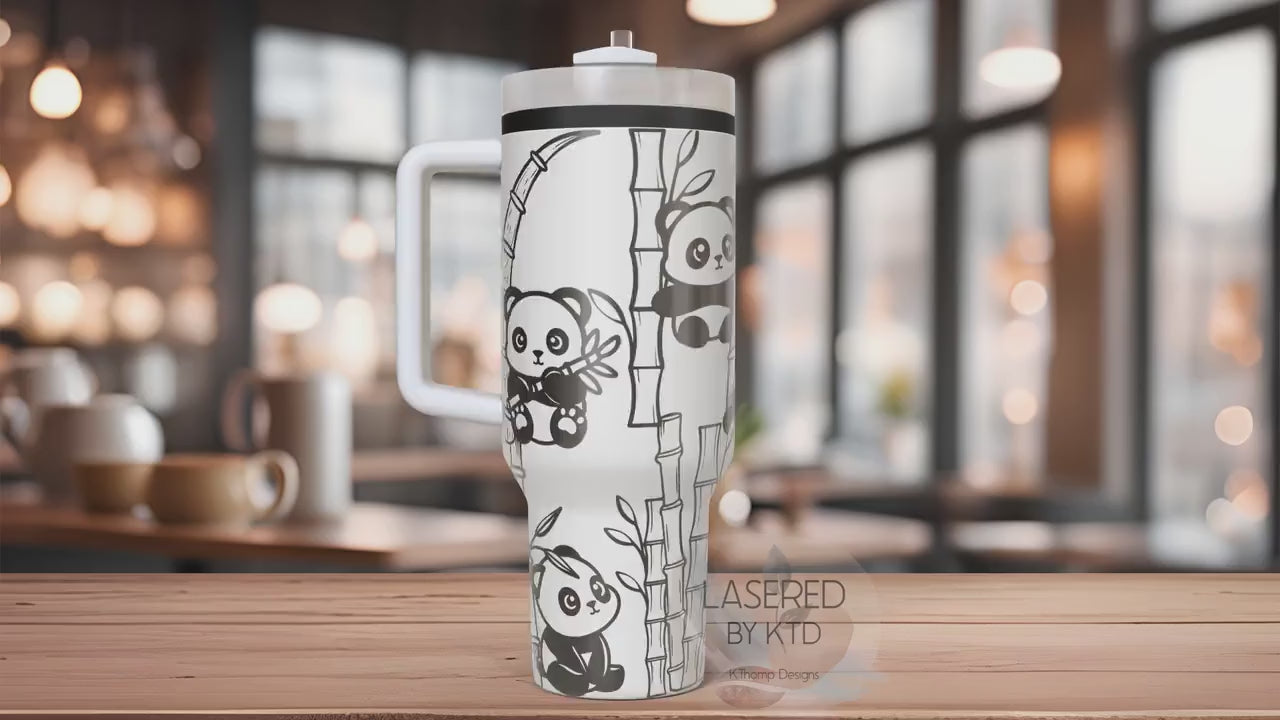 Pandas Cute Pandas and Bamboo Tumbler Wrap SVG | 40oz Laser Engraving File | Rotary Ready Digital Design | Jungle Theme SVG