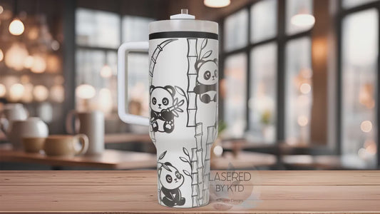 Pandas Cute Pandas and Bamboo Tumbler Wrap SVG | 40oz Laser Engraving File | Rotary Ready Digital Design | Jungle Theme SVG