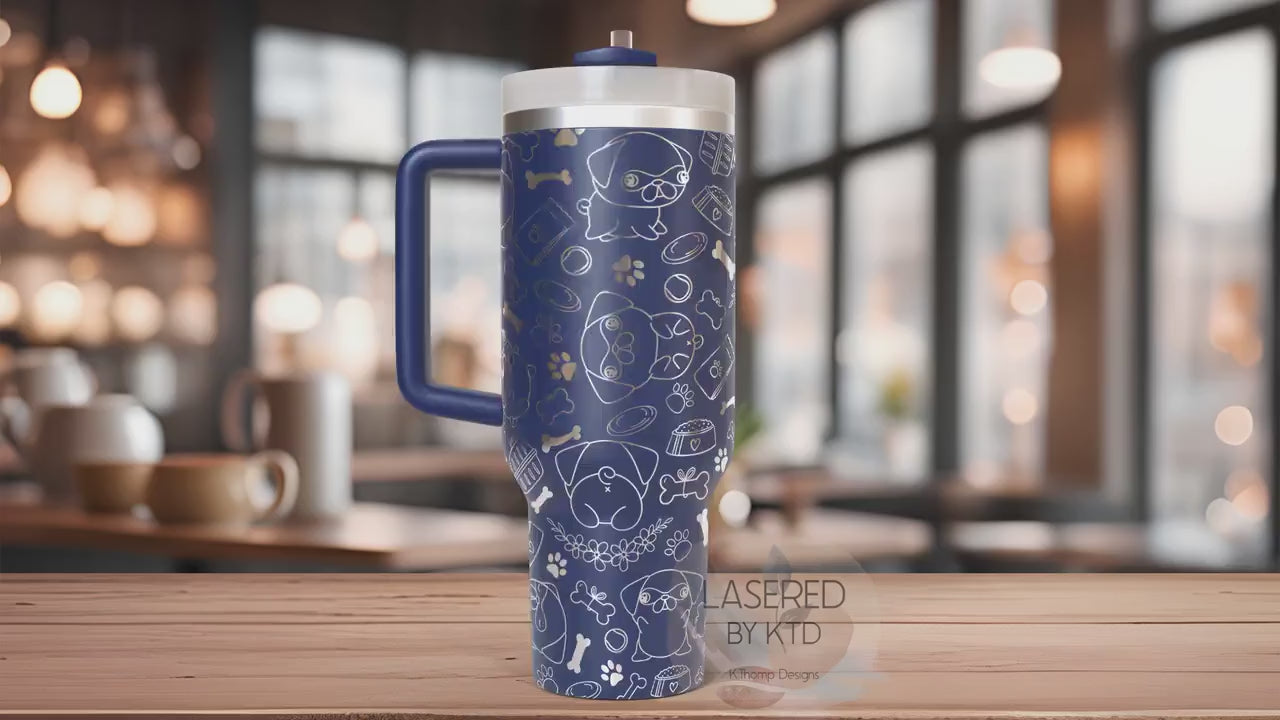 Pugs Tumbler Wrap SVG | 40oz Laser Engraving File | Rotary Engrave Digital Design | Dog Lover Gift
