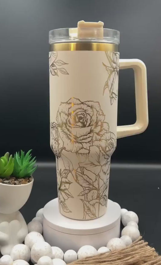 Roses 1 Tumbler Wrap SVG | 40oz Laser Engraving File | Rotary Engrave Digital Design | Floral SVG Design
