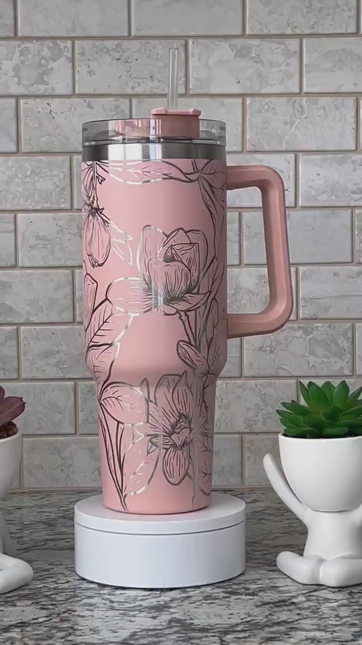 Magnolias Tumbler Wrap SVG | 40oz Laser Engraving File | Rotary Engrave Digital Design | Floral SVG Design