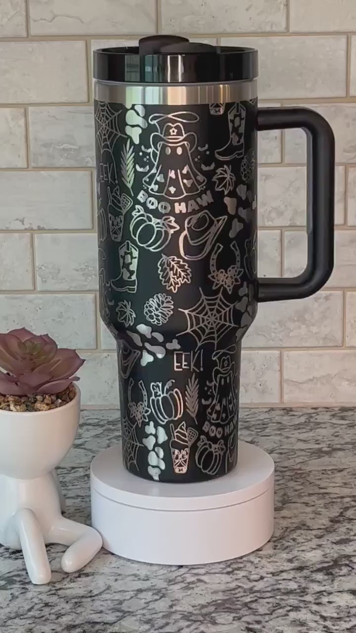 Cowboy Ghosts Halloween Doodles Holiday Tumbler Wrap SVG | 40oz Laser Engraving File | Rotary Ready Digital Design | Seasonal SVG