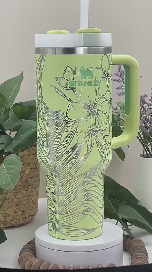Tropical Plants Tumbler Wrap SVG | 40oz Laser Engraving File | Rotary Engrave Digital Design | Floral SVG Design