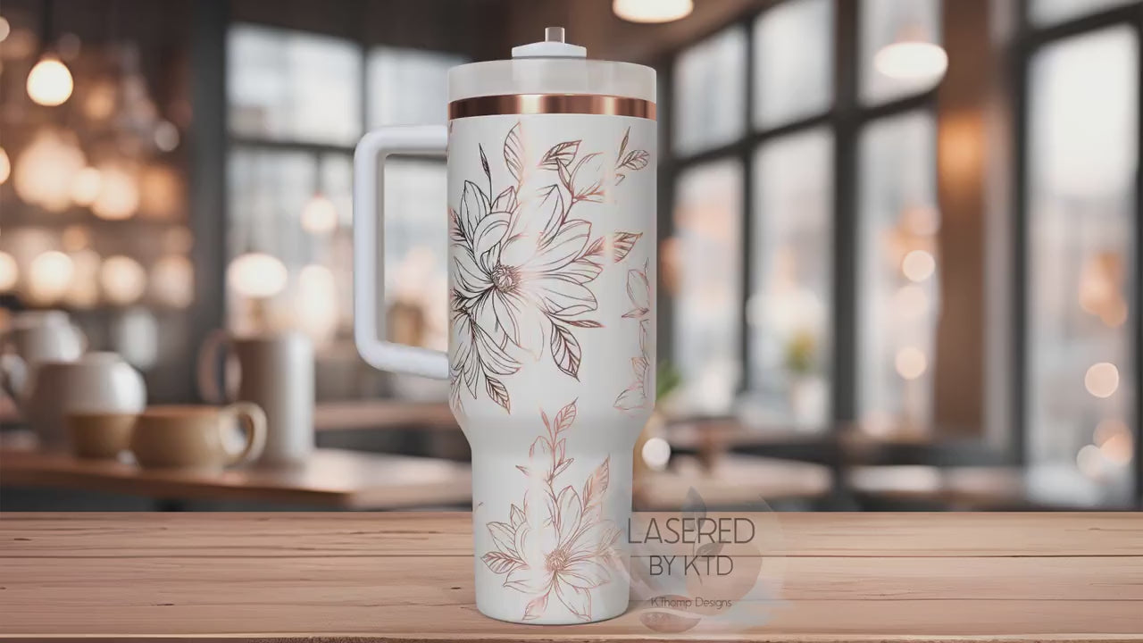 Peony Tumbler Wrap SVG | 40oz Laser Engraving File | Rotary Engrave Digital Design | Floral SVG Design