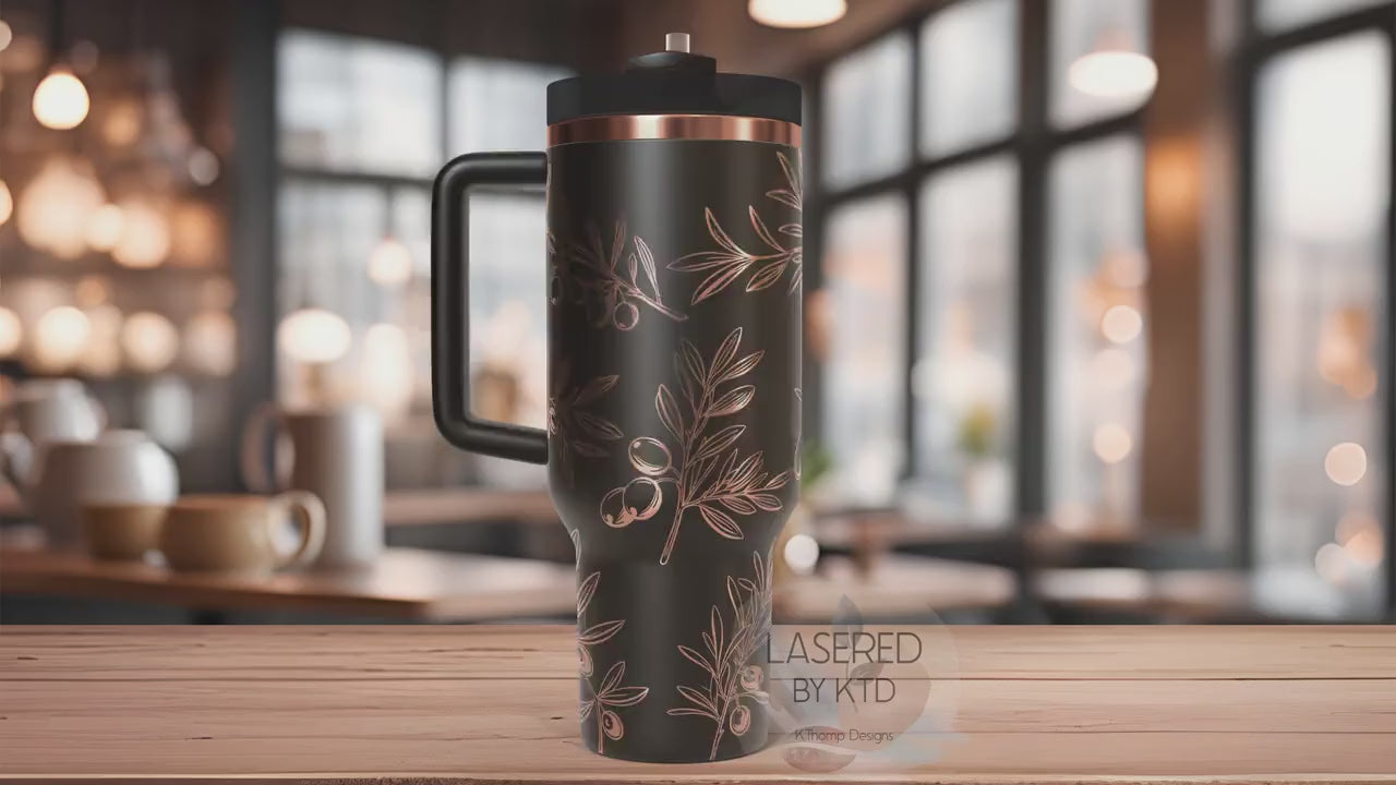 Olives Olive Branches Floral Tumbler Wrap SVG | 40oz Laser Engraving File | Rotary Engrave Digital Design | Floral SVG Design