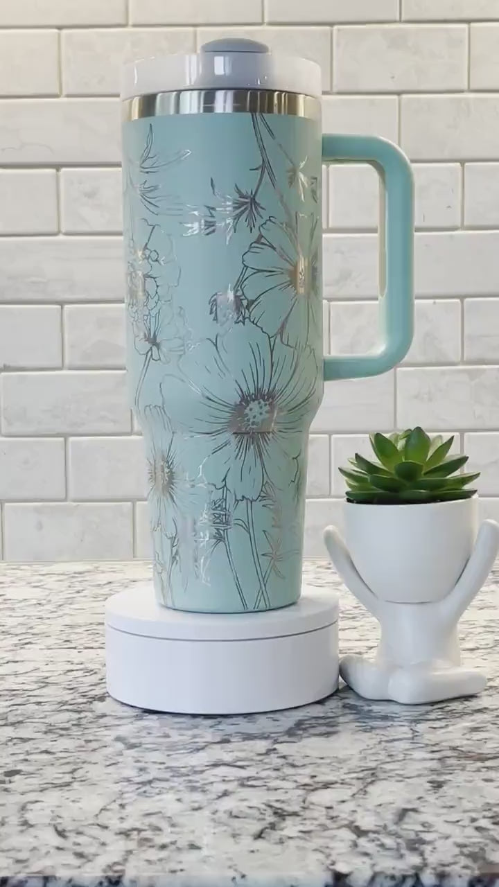 Marigolds and Cosmos Tumbler Wrap SVG | 40oz Laser Engraving File | Rotary Engrave Digital Design | Floral SVG Design