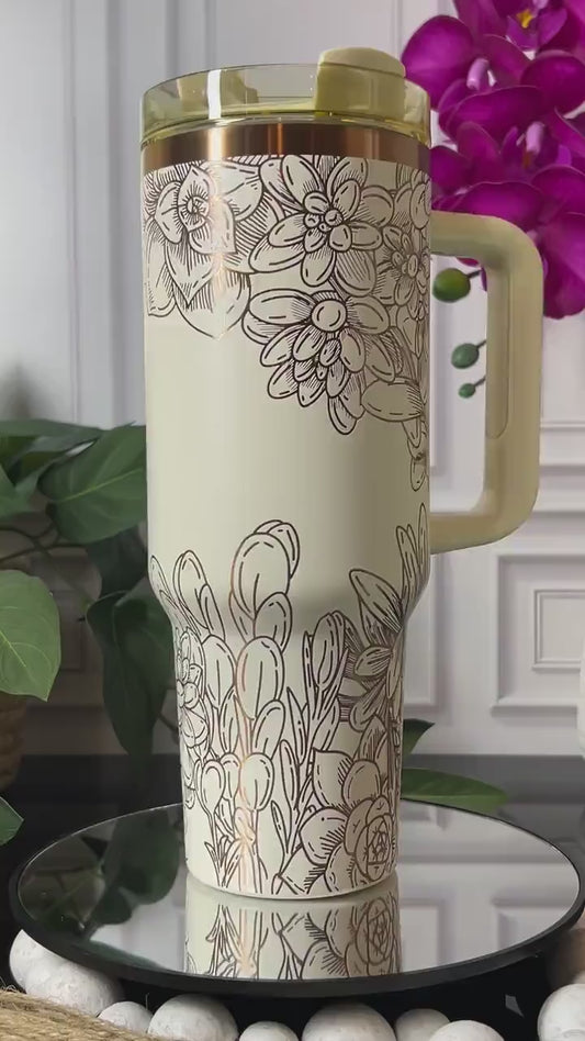 Succulents Floral Tumbler Wrap SVG | 40oz Laser Engraving File | Rotary Engrave Digital Design | Floral SVG Design