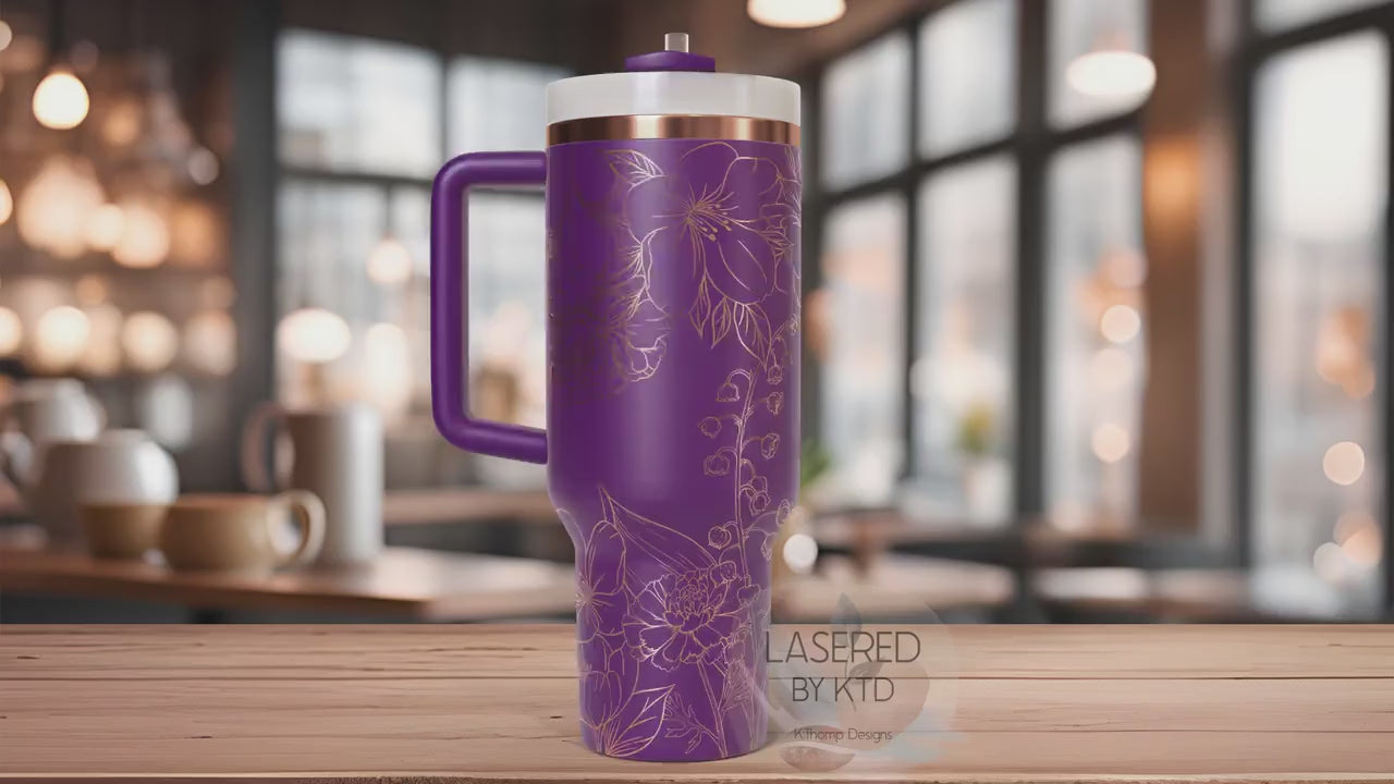 Carnations Lily of the Valley & Violets Tumbler Wrap SVG | 40oz Laser Engraving File | Rotary Engrave Digital Design | Floral SVG Design