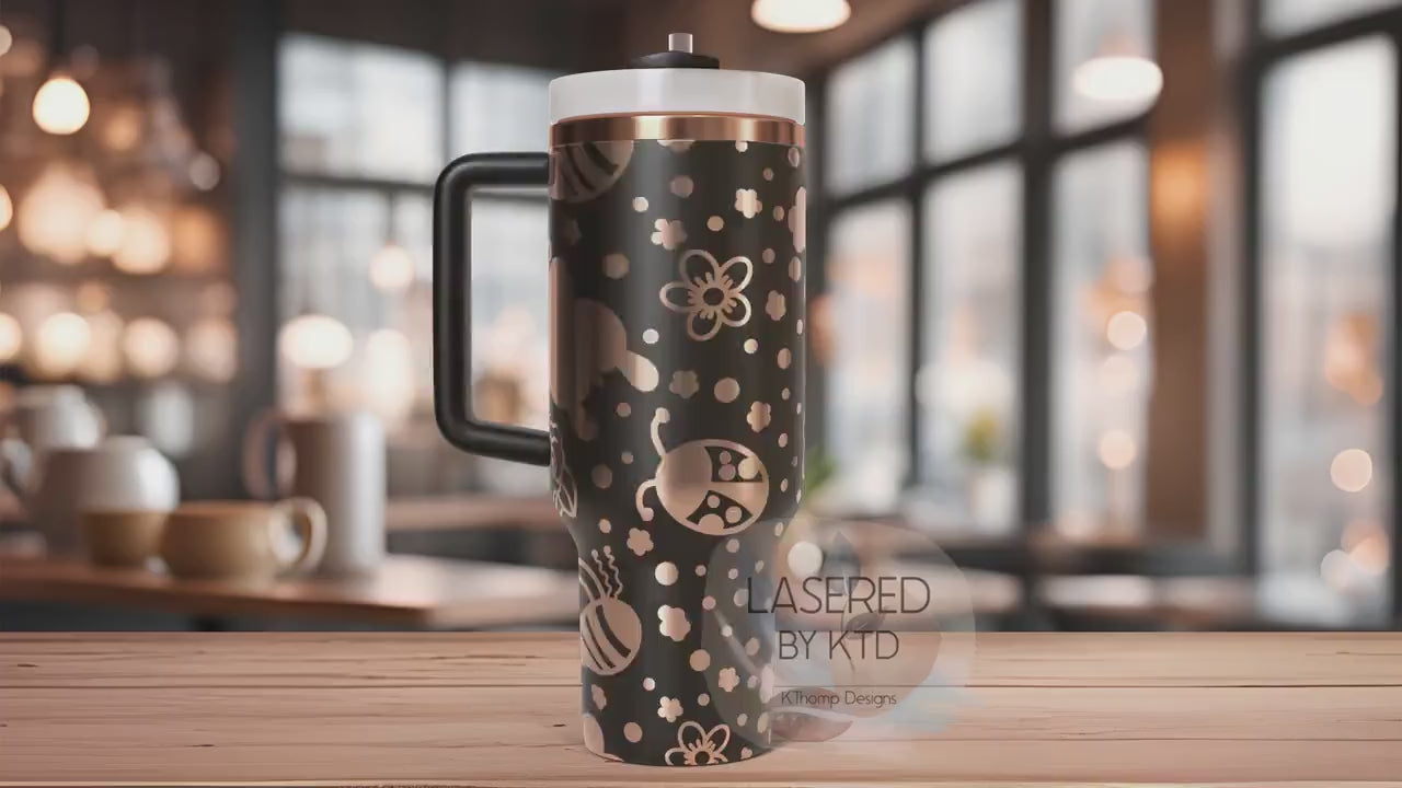 Bees and Butterflies Tumbler Wrap SVG | 40oz Laser Engraving File | Rotary Ready Digital Design | Exotic Animal SVG