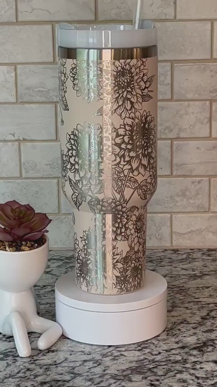Dahlias Full Floral Tumbler Wrap SVG | 40oz Laser Engraving File | Rotary Engrave Digital Design | Floral SVG Design