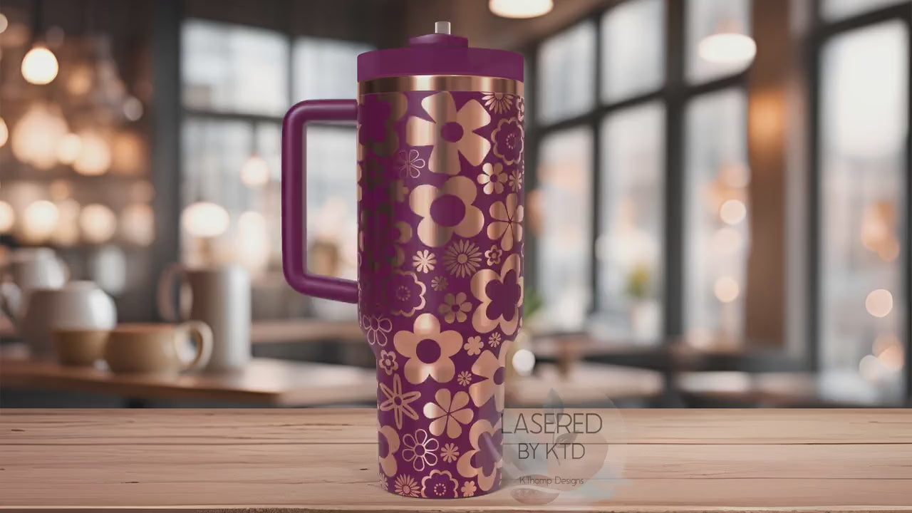 Flower Power Cute Flower Burst Tumbler Wrap SVG | 40oz Laser Engraving File | Rotary Engrave Digital Design | Floral SVG Design
